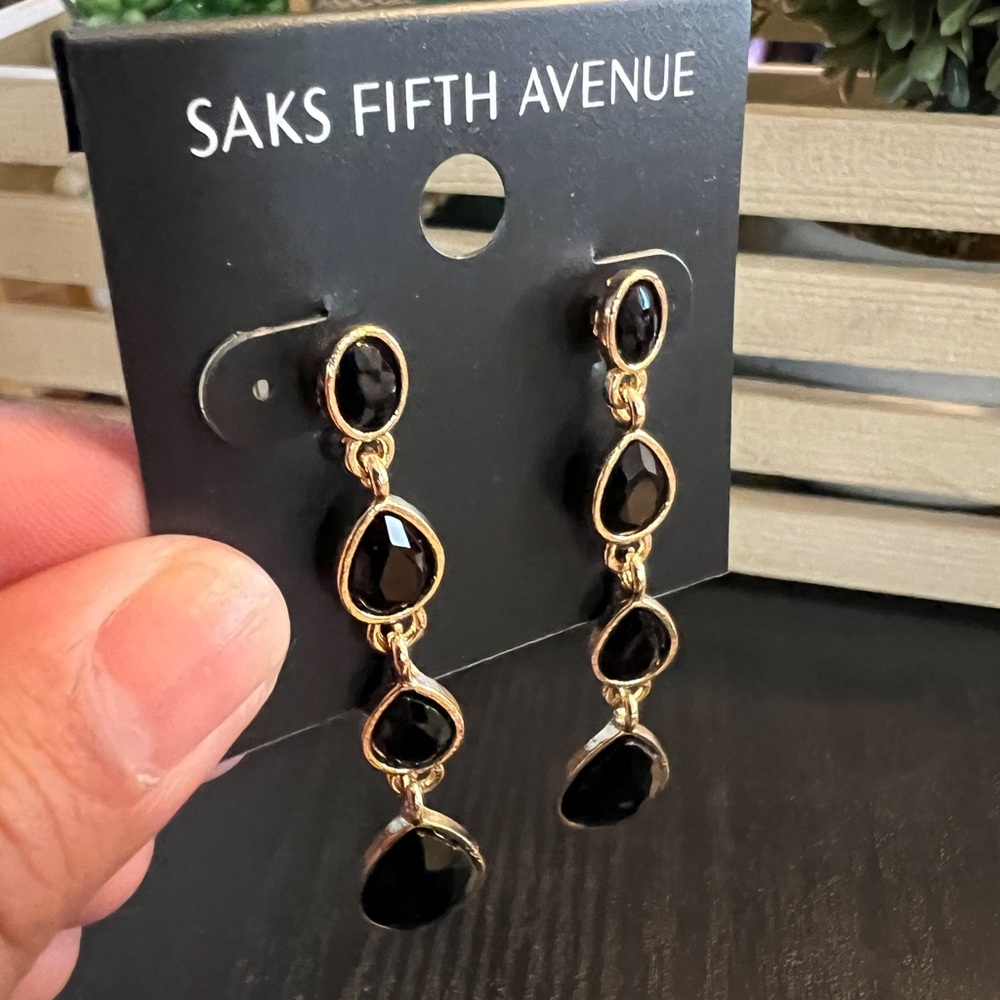 Saks Fifth Avenue Gold tone/Black Drop Earrings - Picture 2 of 5